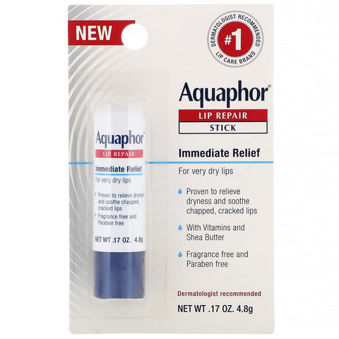 Aquaphor, Reparación de labios, barra, alivio inmediato, sin fragancia, 1 barra, 0,17 oz (4,8 g)