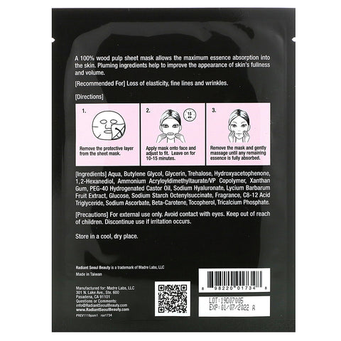 Radiant Seoul, Plumping Sheet Mask, 1 Sheet Mask, 0,85 oz (25 ml)