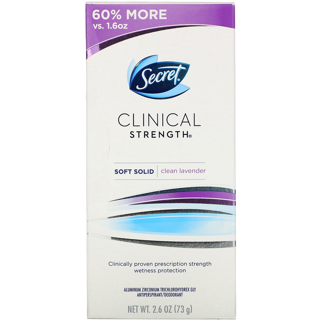 Secret, Clinical Strength  Antiperspirant/Deodorant, Soft Solid, Clean Lavender, 2.6 oz (73 g)