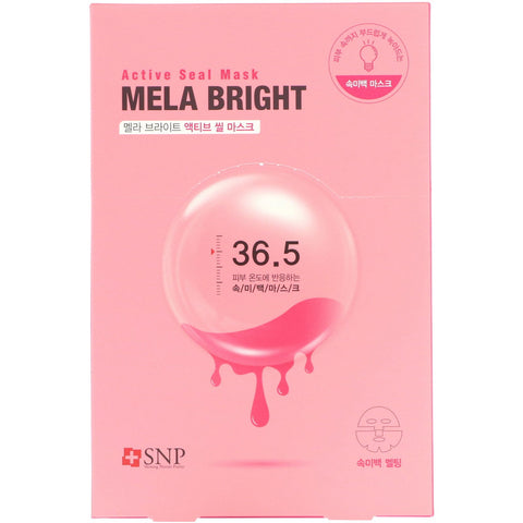 SNP, Mela Bright, mascarilla de belleza Active Seal, 5 hojas, 1,11 oz (33 ml) cada una