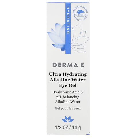 Derma E, Gel para ojos de agua alcalina ultrahidratante, 14 g (0,5 oz)