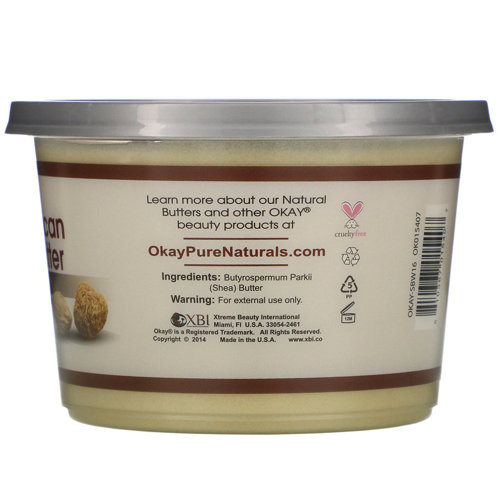 Okay Pure Naturals, afrikansk sheasmør, hvid glat, 13 oz (368 g)