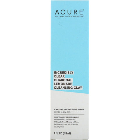 Acure, Incredibly Clear Charcoal Lemonade Cleansing Clay, 4 fl oz (118 ml)