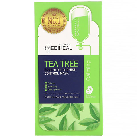 Mediheal, Tea Tree, Essential Blemish Control Mask, 5 ark, 0,81 fl oz (24 ml) hver