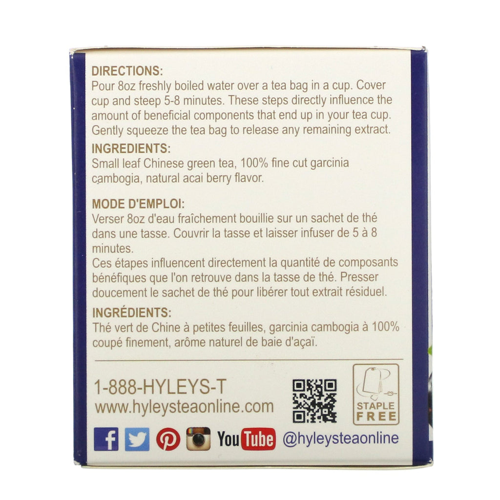 Hyleys Tea, Garcinia Cambogia Green Tea, Acai Berry, 25 Tea Bags, 1.32 oz (37.5 g)