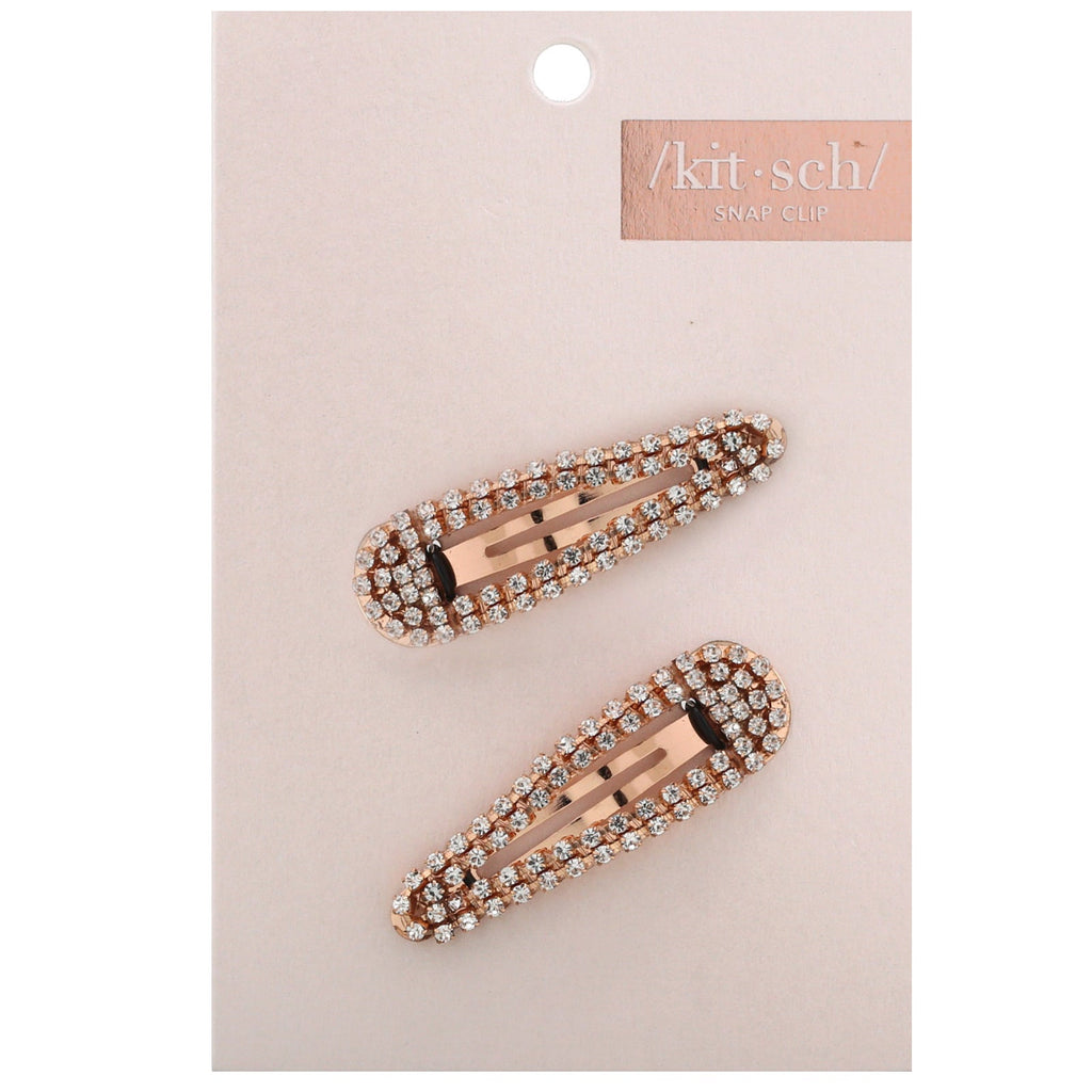 Kitsch, Rhinestone Snap Clips, Rose Gold, 2 stk