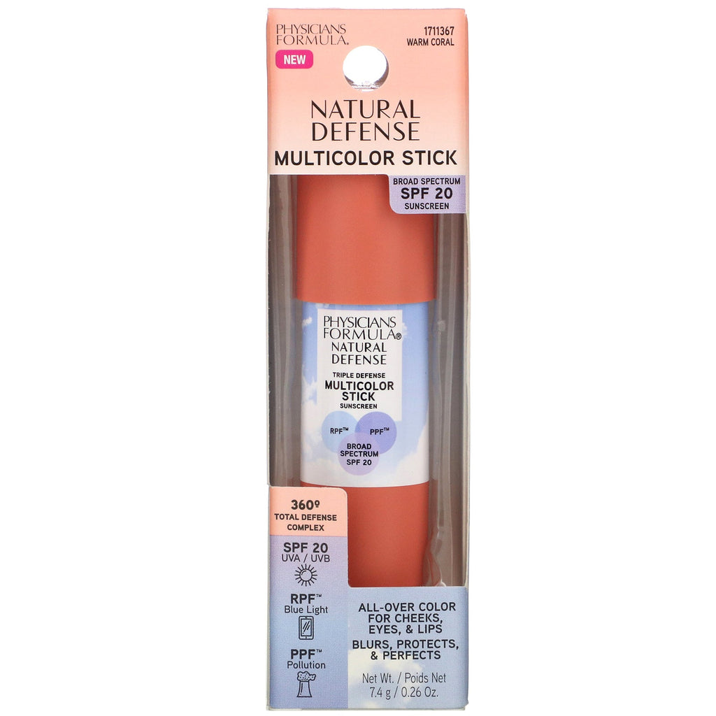 Physicians Formula, Natural Defense Multicolor Stick, SPF 20, Warm Coral, 0,26 oz (7,4 g)