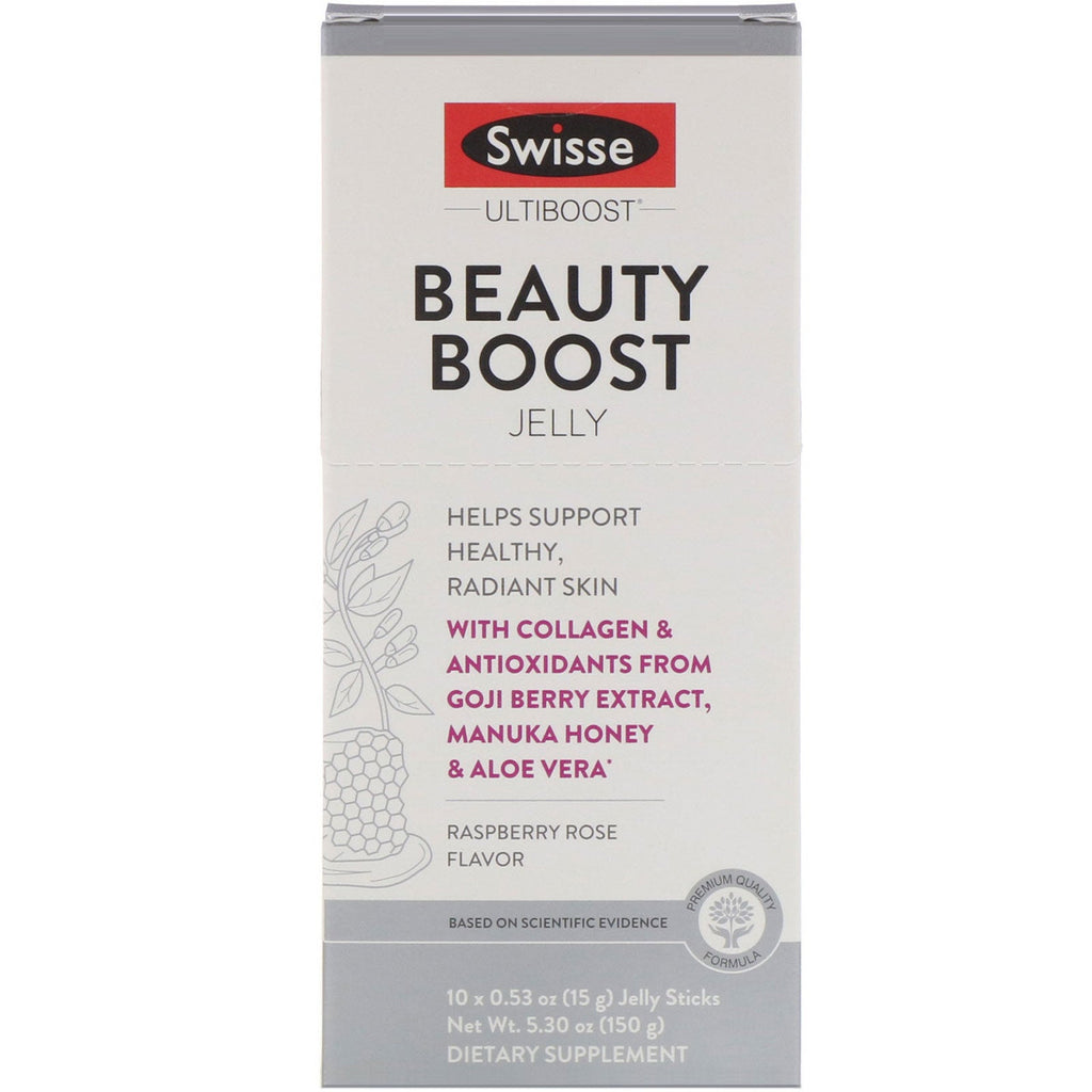 Swisse, Ultiboost, Beauty Boost Jelly, Raspberry Rose Flavor, 10 sticks, 0,53 oz (15 g) hver