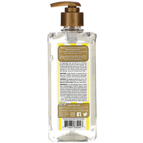 Fruit of the Earth, Aloe Vera, After Sun Gel with Manuka Honey & Essential Oils, 16 oz (453 g)