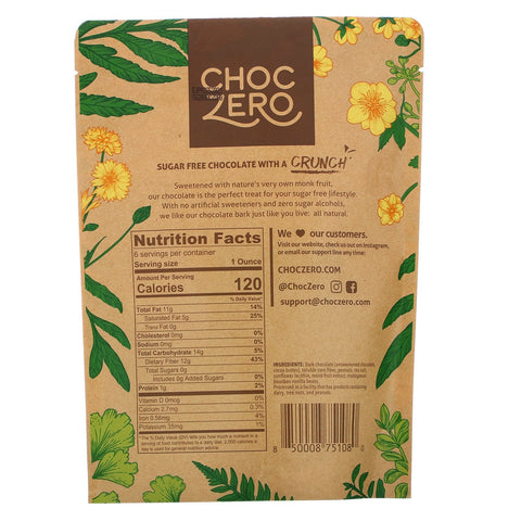 ChocZero, Dark Chocolate With Sea Salt, Keto Bark Peanuts, Sugar Free, 6 Bars, 1 oz Each