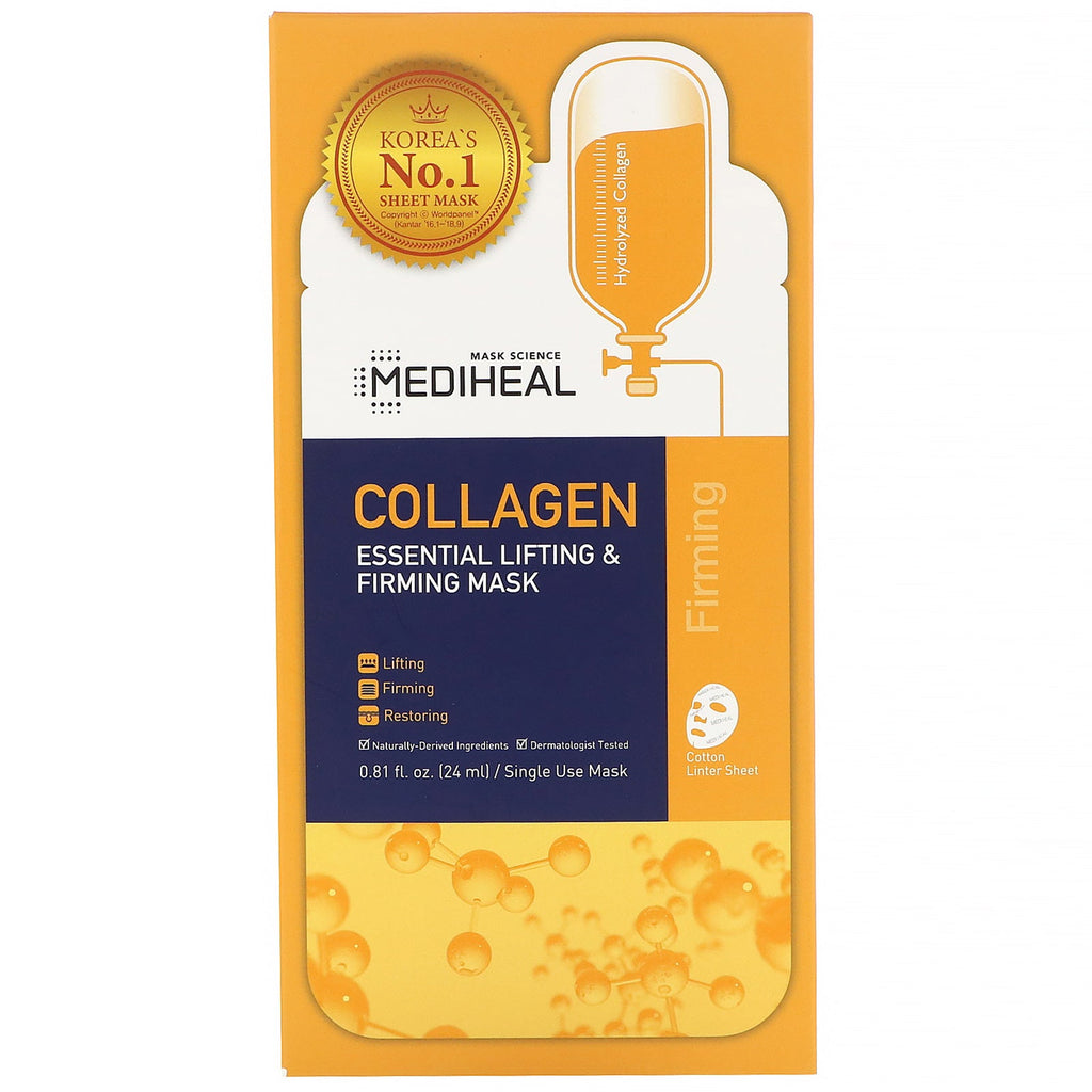 Mediheal, Collagen, Essential Lifting &amp; Firming Mask, 5 ark, 0,81 fl oz (24 ml) hver