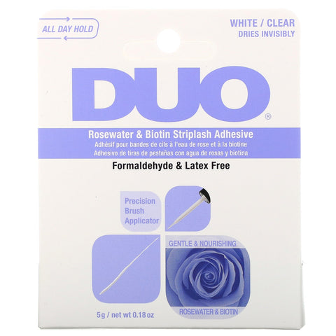 DUO, Adhesivo Striplash de agua de rosas y biotina, blanco/transparente, 5 g (0,18 oz)