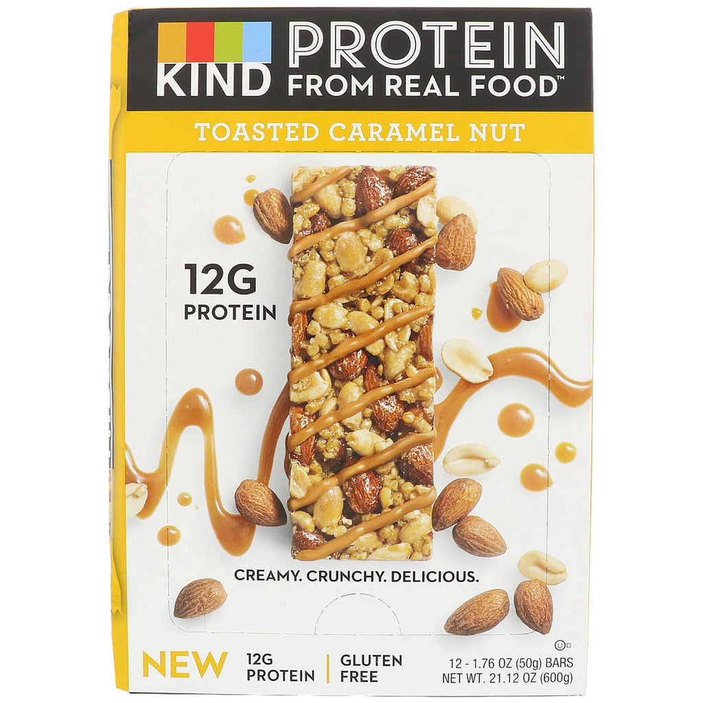 KIND barer, proteinbarer, ristet karamelnød, 12 barer, 1,76 oz (50 g) hver