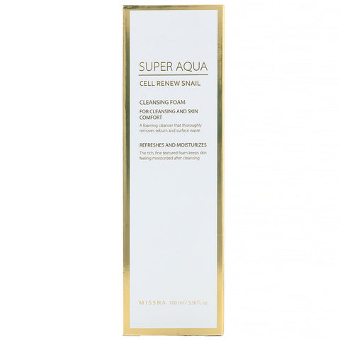 Missha, Super Aqua, Cell Renew Snail, Cleansing Foam, 3,38 fl oz (100 ml)