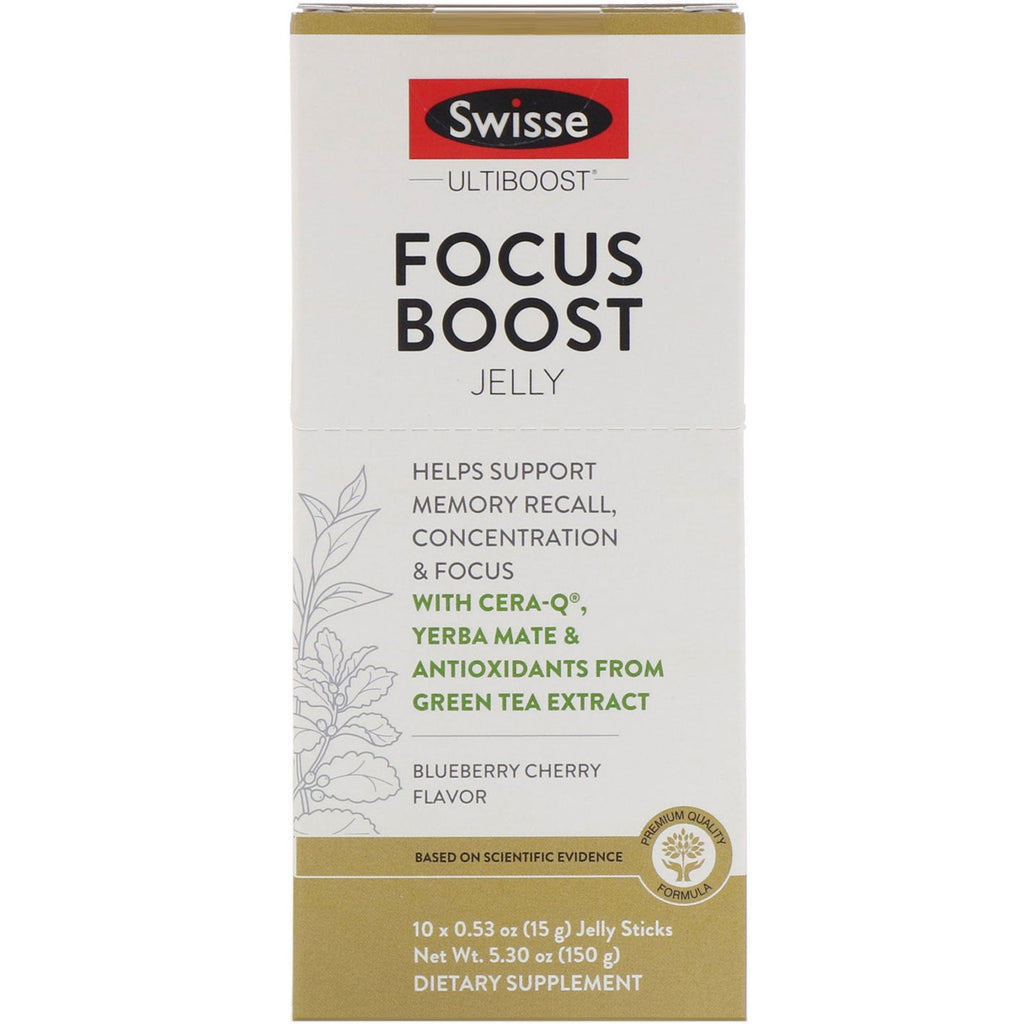 Swisse, Ultiboost, Focus Boost Jelly, Blueberry Cherry Flavor, 10 Sticks, 0.53 oz (15 g) Each