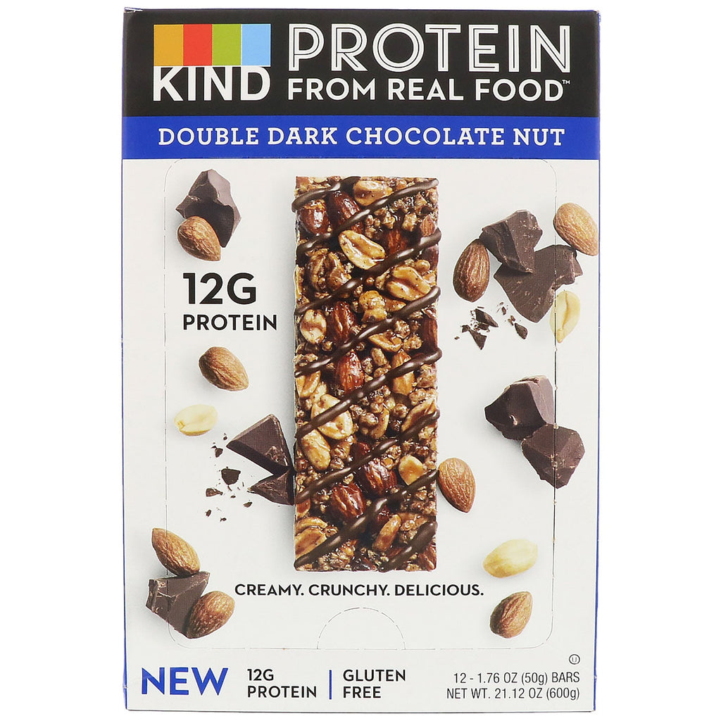 KIND barer, proteinbarer, dobbelt mørk chokoladenød, 12 barer, 1,76 oz (50 g) hver