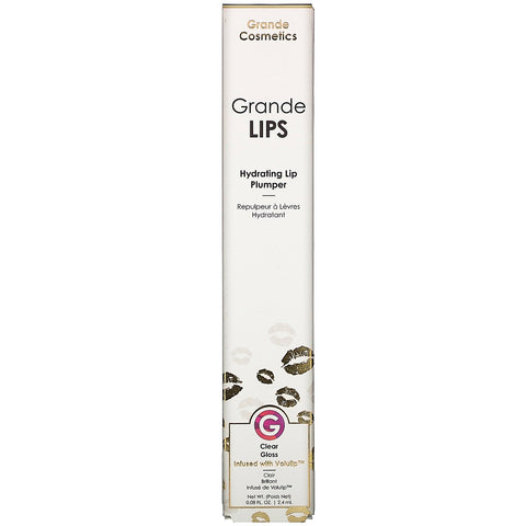 Grande Cosmetics, GrandeLips, Hydrating Lip Plumper, Clear Gloss, 0,08 fl oz (2,4 ml)