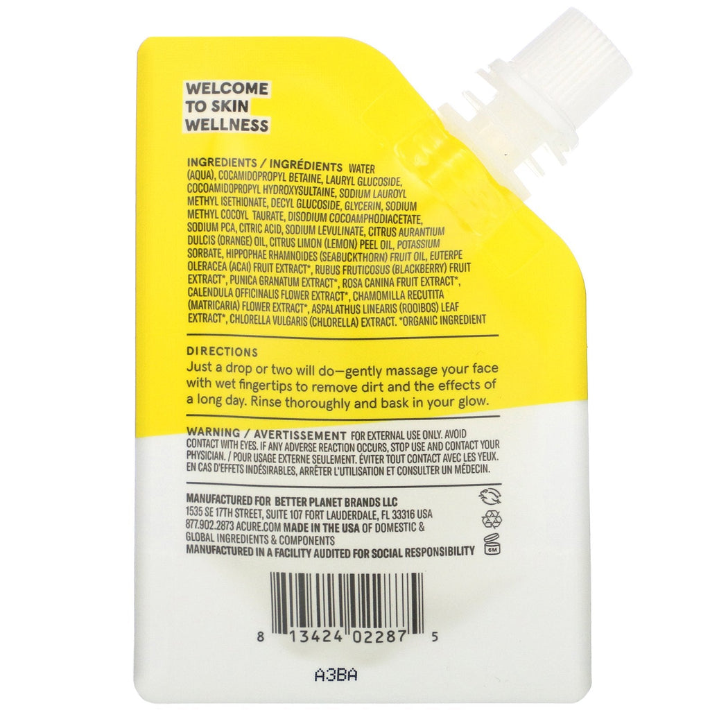 Acure, Gel limpiador iluminador, 20 ml (0,67 oz. líq.)