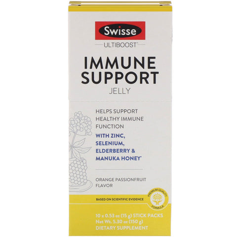 Swisse, Ultiboost, Immune Support Jelly, Orange Passion Fruit Flavor, 10 sticks, 0,53 oz (15 g) hver