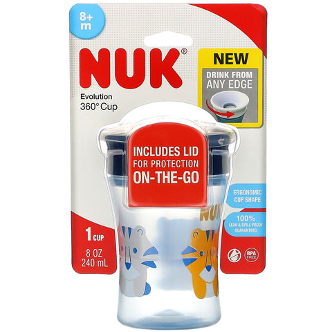 NUK, Evolution 360 Cup, Blå, 8+ måneder, 1 kop, 8 oz (240 ml)