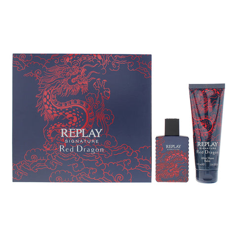 Replay Signature Red Dragon For Man 2 Piece Gift Set: Eau de Toilette 50ml - Aftershave 100ml