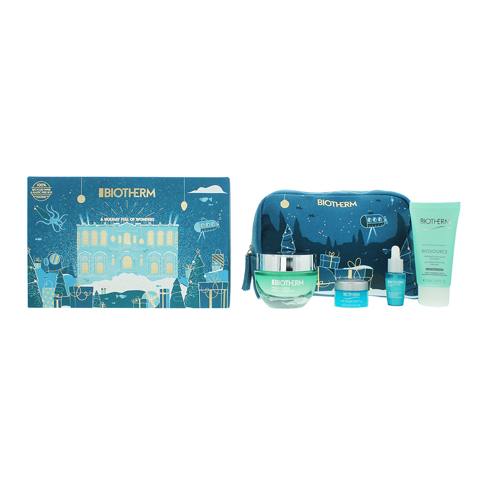 Biotherm Aquasource 4 Piece Gift Set: Hyalu Plump Gel 50ml - Plankton Elixir Serum 7ml - Plankton Eye Cream 5ml -  Purifying Foaming Cleanser 50ml