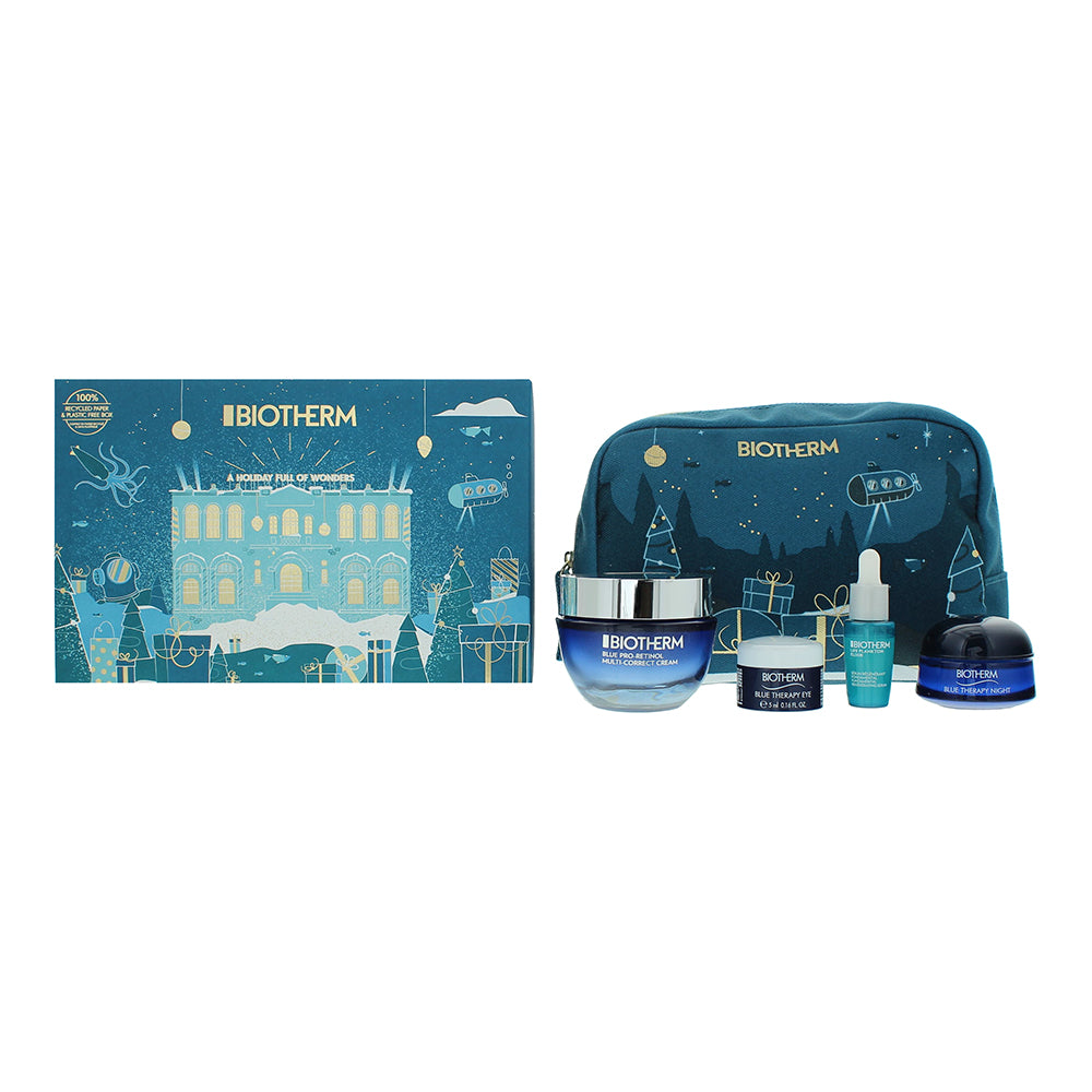 Biotherm Blue Therapy 4 Piece Gift Set: Pro-Retinol Cream 50ml - Plankton Elixir Serum 7ml - Eye Cream 5ml - Night Cream 15ml + Pouch