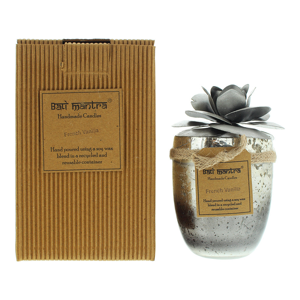 Bali Mantra Camellia Glass Silver French Vanilla Candle 500g