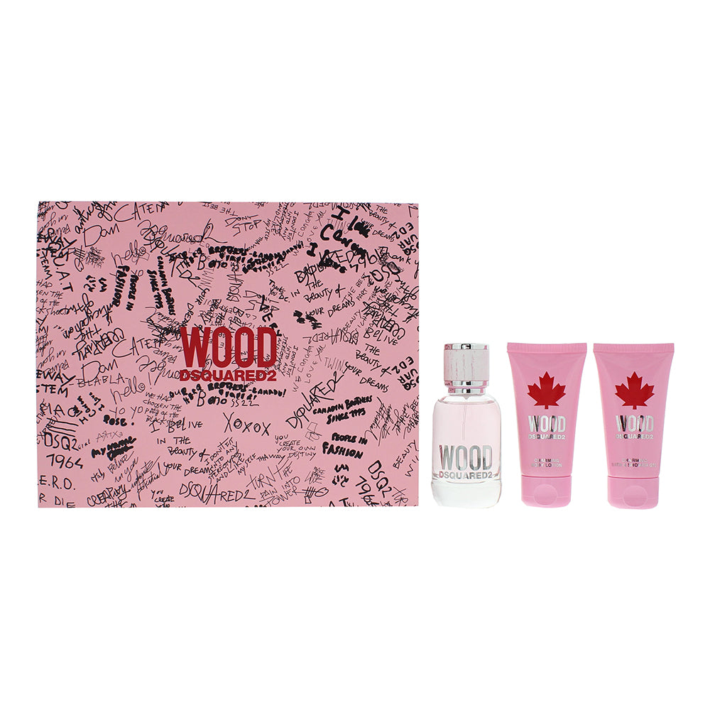 Dsquared2 Wood For Her 3 Piece Gift Set: Eau de Toilette 50ml - Shower Gel 50ml - Body Lotion 50ml