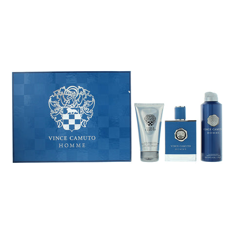 Vince Camuto Homme 3 Piece Gift Set: Eau de Toilette 100ml - Body Spray 180gm - Hair & Body Wash 150ml