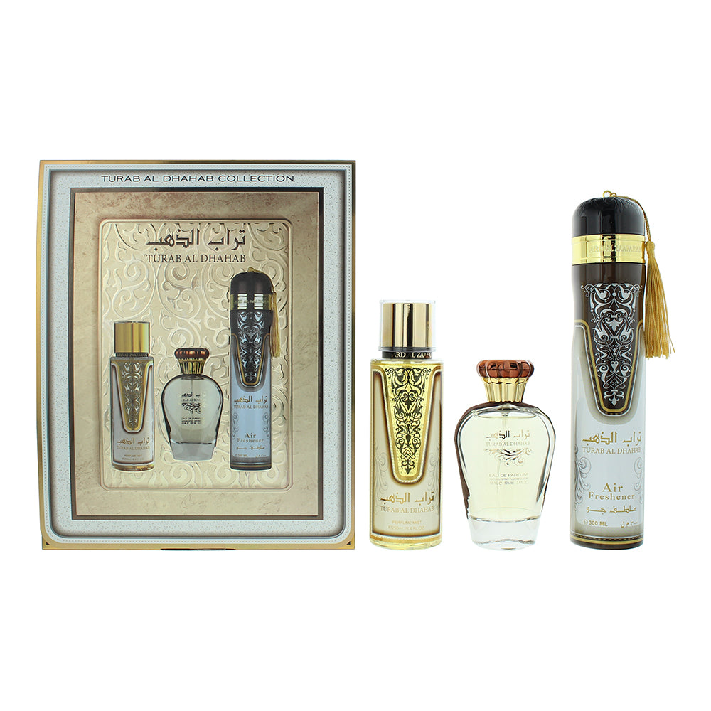 Ard Al Zaafaran Turab Al Dhahab 3 Piece Gift Set: Eau De Parfum 100ml - Perfume Mist 250ml - Air Freshner 300ml