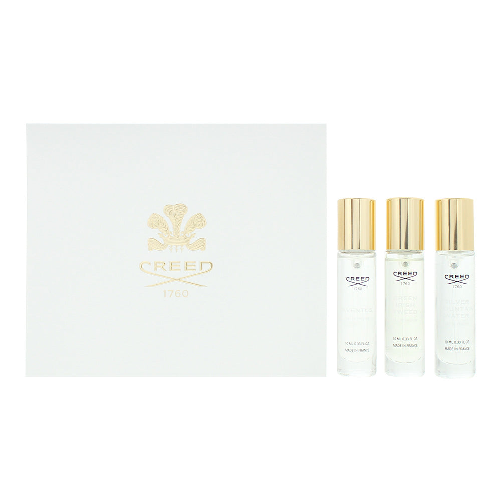 Creed Eau De Parfum 3 Piece Gift Set: Aventus Eau de Parfum 10ml - Green Irish Tweed Eau de Parfum 10ml - Silver Mountain Water Eau de Parfum 10ml
