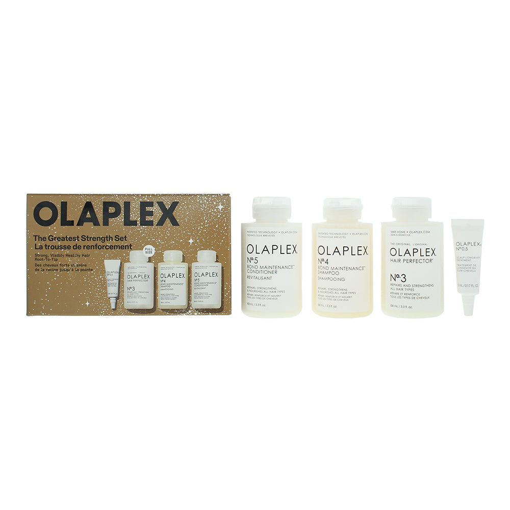Olaplex The Greatest Strength 4 Piece Gift Set: No.4 Shampoo 100ml - No.5 Conditioner 100ml -No.3 Hair Perfector 100ml - No. 05 Hair Treatment 5ml