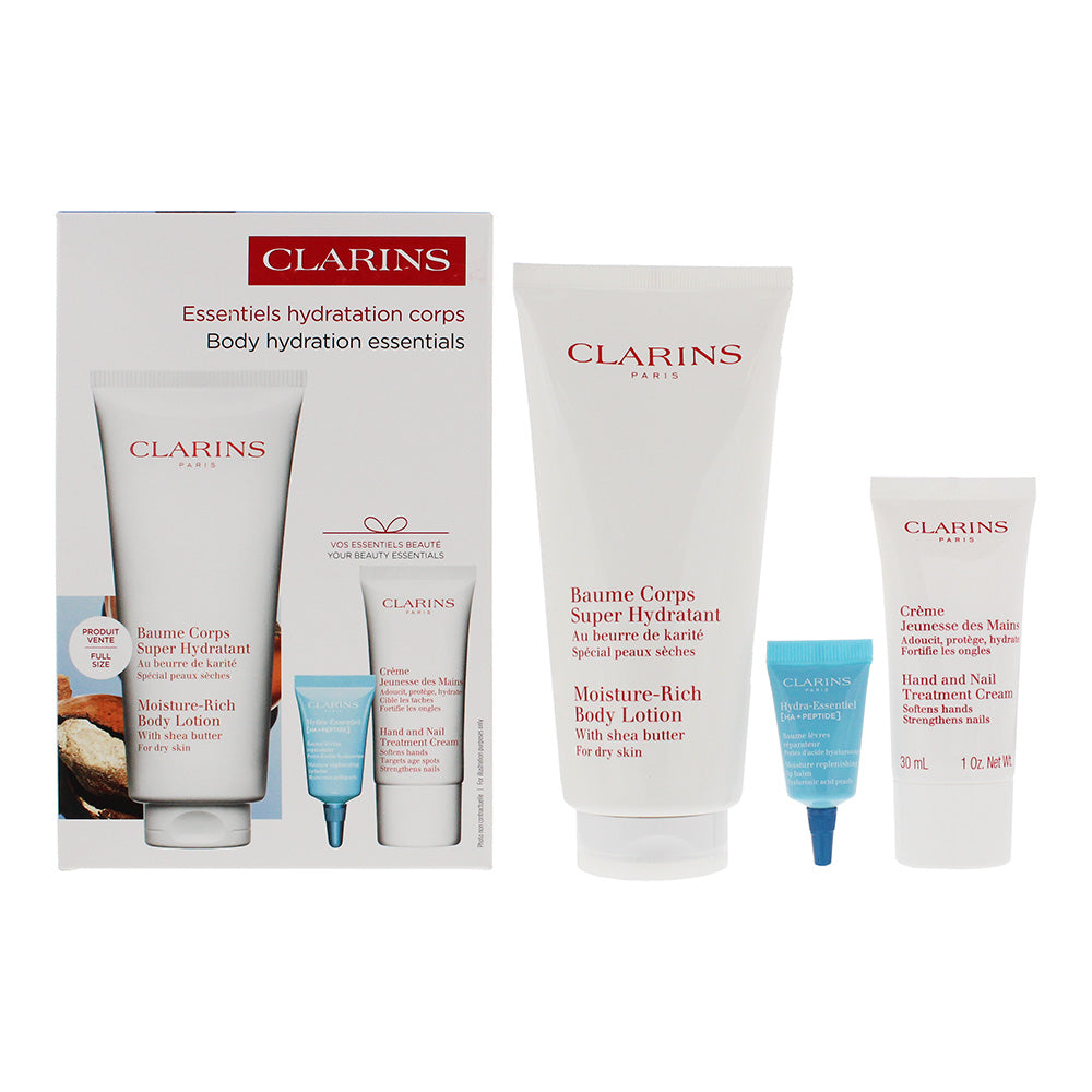 Clarins 3 Piece Gift Set: Body Lotion 200ml - Lip Balm 3ml - Hand & Nail Cream 3
