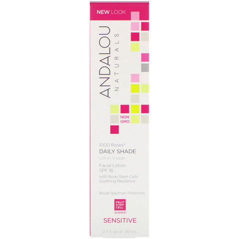 Andalou Naturals, Loción facial, 1000 rosas, tono diario, SPF 18, sensible, 2,7 fl oz (80 ml)