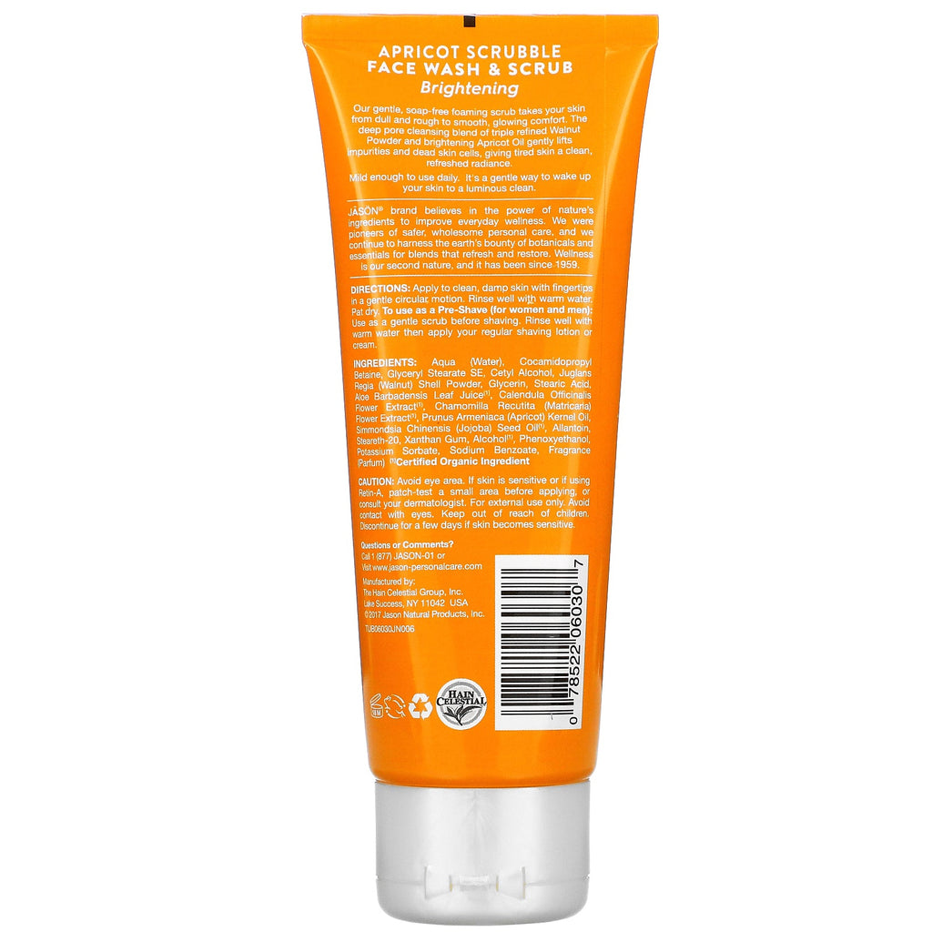 Jason Natural, Exfoliante iluminador de albaricoque, lavado y exfoliante facial, 4 oz (113 g)