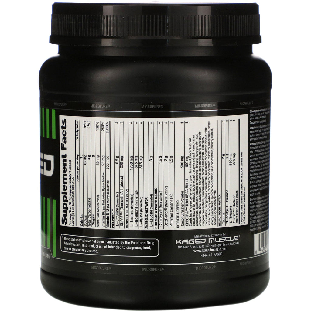 Kaged Muscle, PRE-KAGED, Pre-Workout Primer, Fruit Punch, 1.41 lbs (638 g)