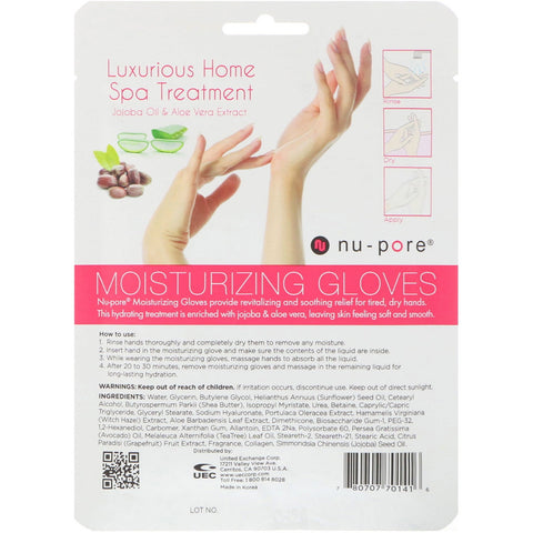 Nu-Pore, guantes humectantes, aceite de jojoba y extracto de aloe vera, 1 par