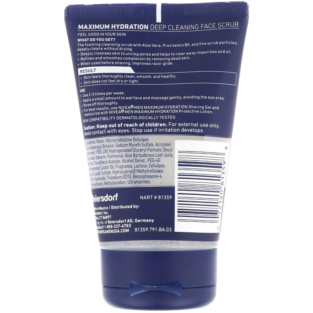 Nivea, mænd, Deep Cleaning Face Scrub, Maksimal hydrering, 4,4 oz (125 g)