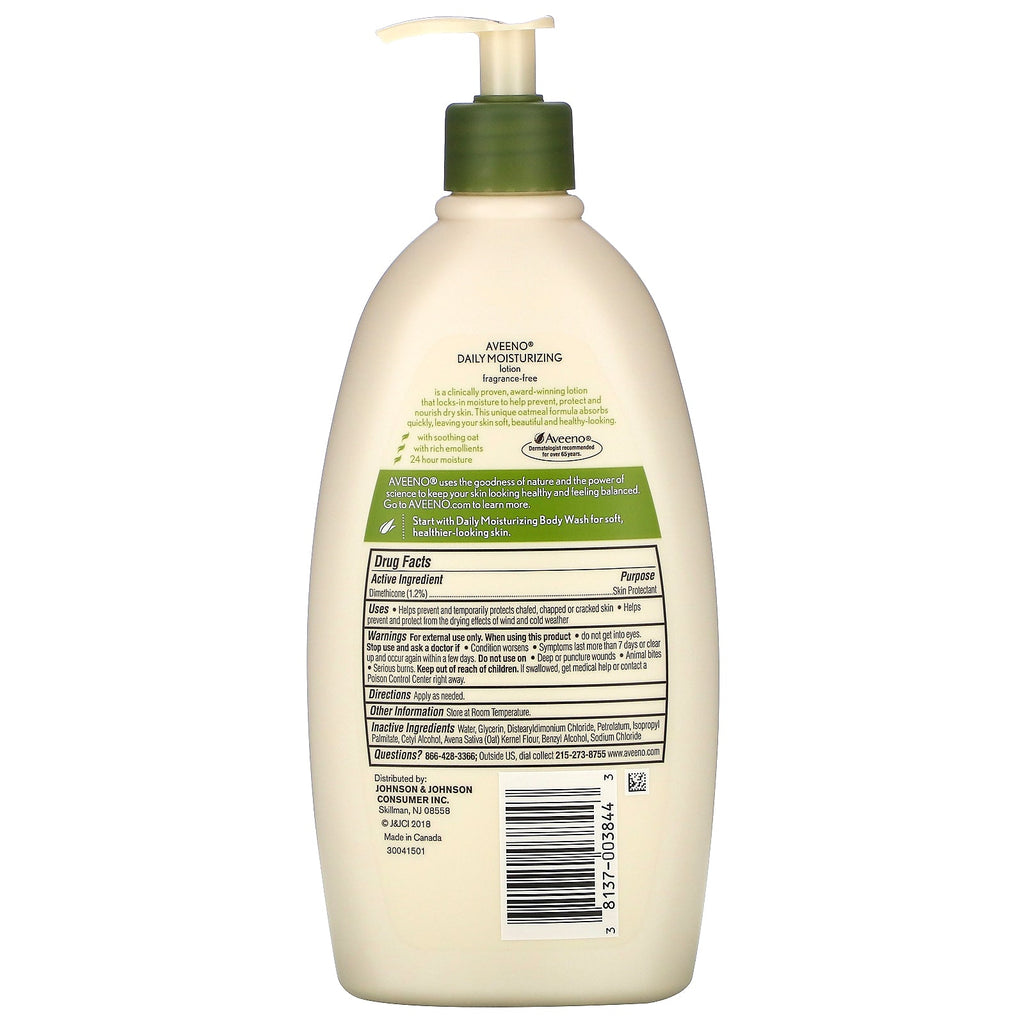 Aveeno, Daily Moisturizing Lotion, Fragrance Free, 18 fl oz (532 ml)