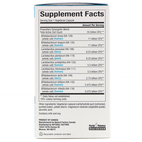 Natural Factors, probiótico definitivo, cuidados críticos, 55 mil millones de UFC, 30 cápsulas vegetarianas