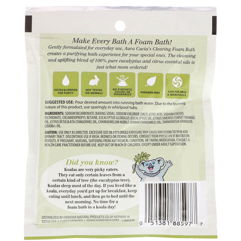 Aura Cacia, Clearing Foam Bath, Eucalyptus, 2.5 oz (70.9 g)