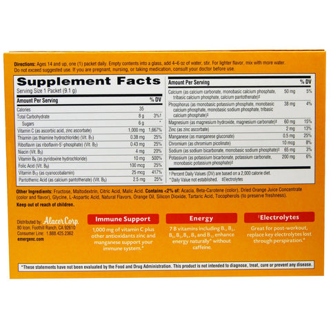 Emergen-C, 1000 mg de vitamina C, súper naranja, 30 paquetes, 9,1 g (0,32 oz) cada uno