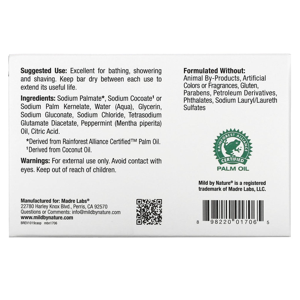 Mild By Nature, Castilla sæbe, pebermynte, 5 oz (141 g)