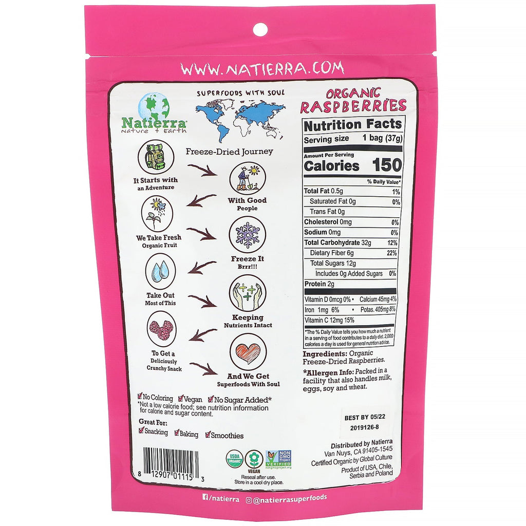 Natierra,  Freeze-Dried, Raspberries, 1.3 oz (37 g)