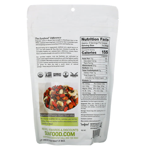 Sunfood, anacardos enteros cremosos, 8 oz (227 g)