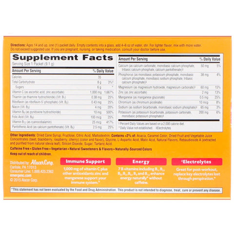 Emergen-C, vitamin C, aromatiseret sodavandsblanding, hindbær, 1.000 mg, 30 pakker, 0,32 oz (9,1 g) hver