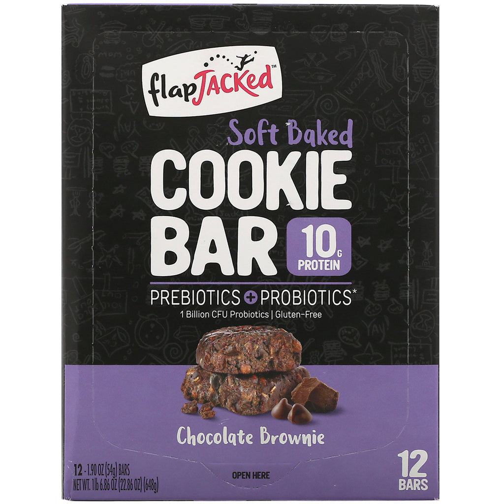 FlapJacked, Soft Baked Cookie Bar, Chocolate Brownie, 12 Bars, 1.90 oz (54 g) Each