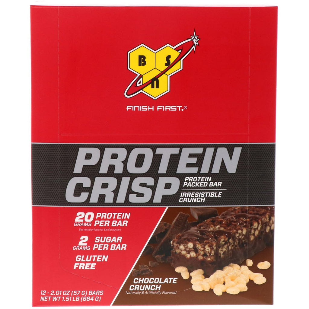 BSN, Protein Crisp, Chokolade Crunch Flavor, 12 barer, 2,01 oz (57 g) hver