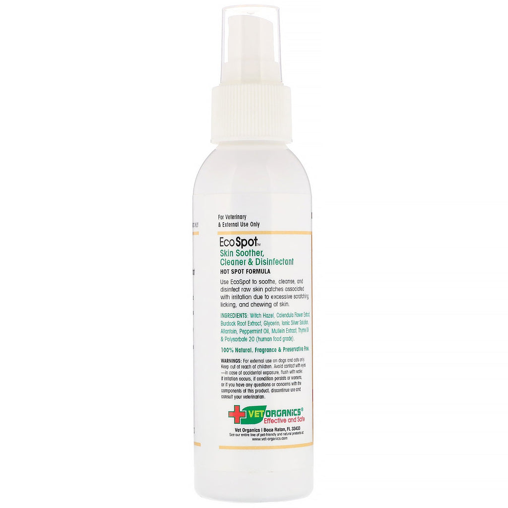 Vet Organics, EcoSpot, Natural Skin & Coat Care, Skin Soother, Cleaner & Disinfectant, For Dogs & Cats, 4 fl oz (118 ml)